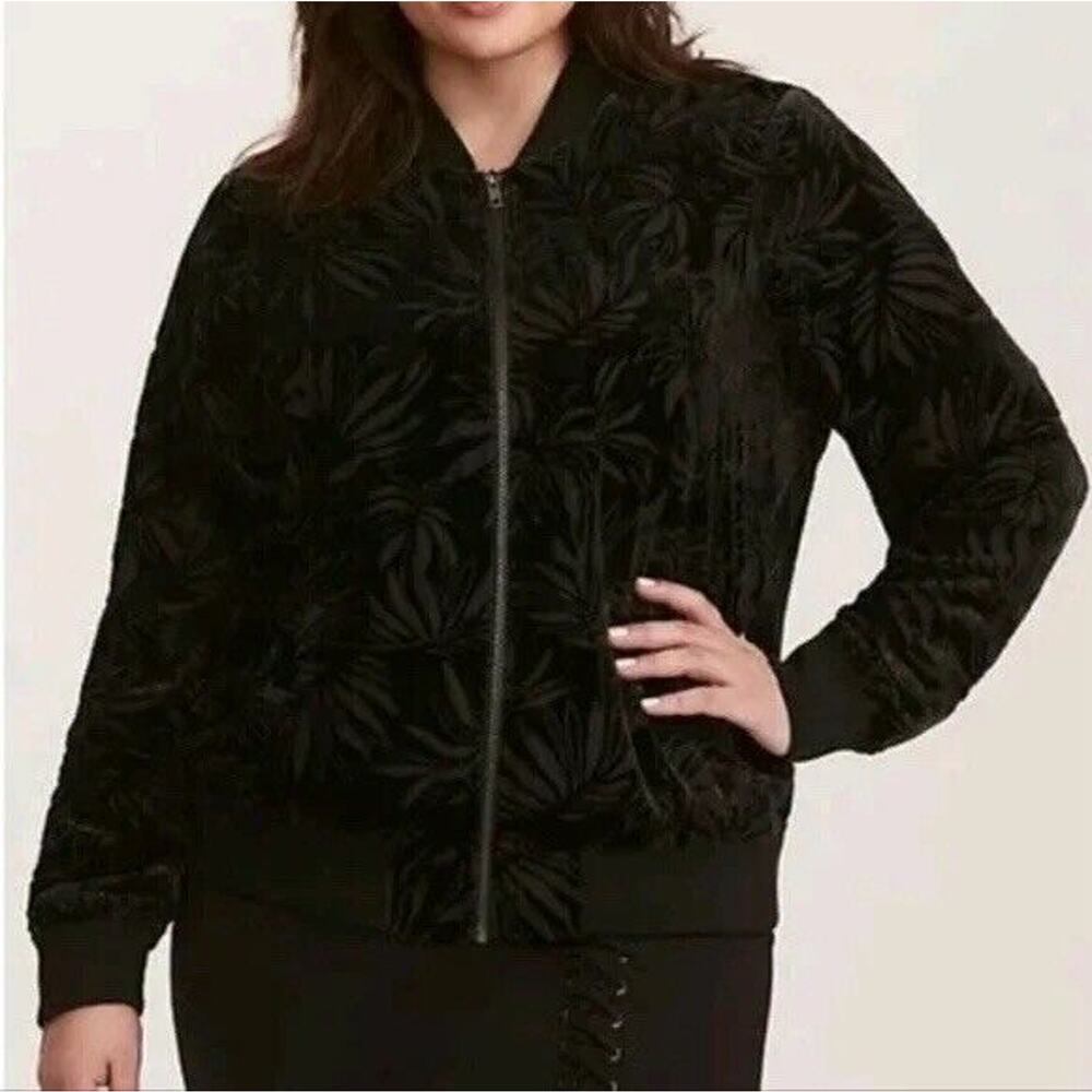 Torrid Velvet Burnout Bomber Jacket Plus Size 2 2X Black